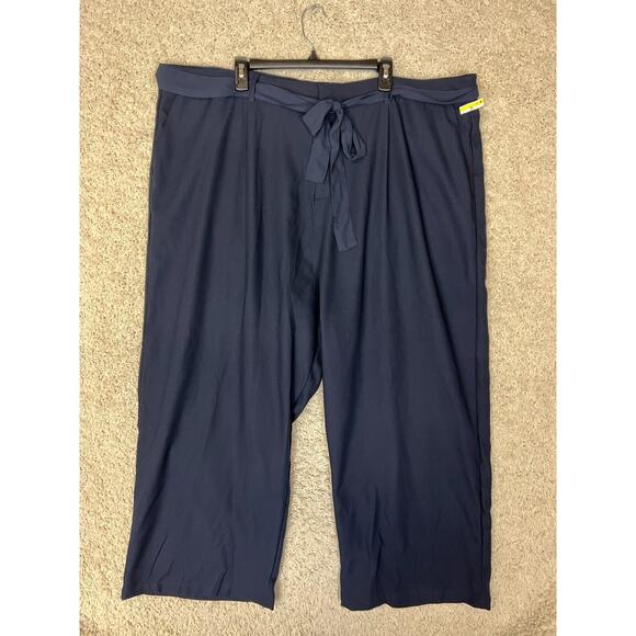 ModCloth Highwaisted Wide Leg Pants Womens Plus 26 Blue Belted Career Preppy - Picture 1 of 11